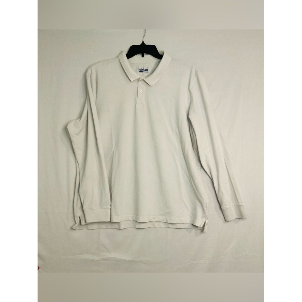 Basic Edition for Men Plain White Long-Sleeve Polo Shirt Sz 2XL